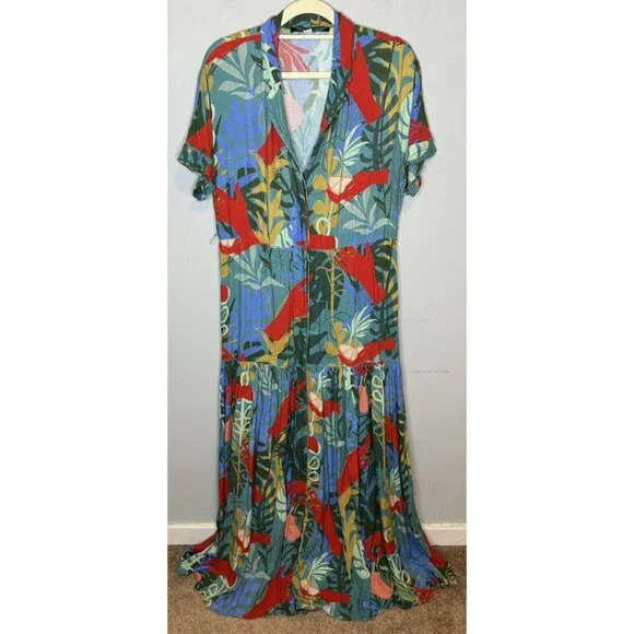 Hutch Rigby Tropical Floral Button Front Maxi Shirt Dress Size Small Pal… - Picture 2 of 12